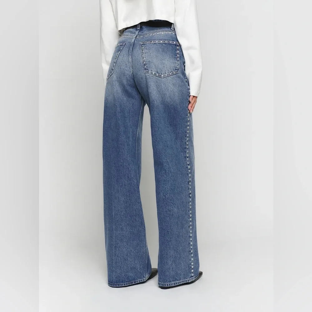 Reformation High-Rise Studded Blue Jeans - Picture 3 of 6